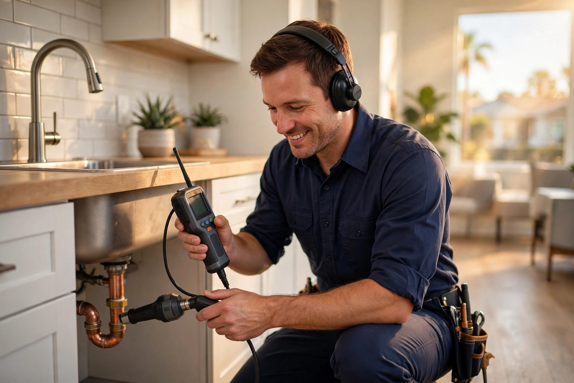 Technician performing leak detection in a Santee, CA home